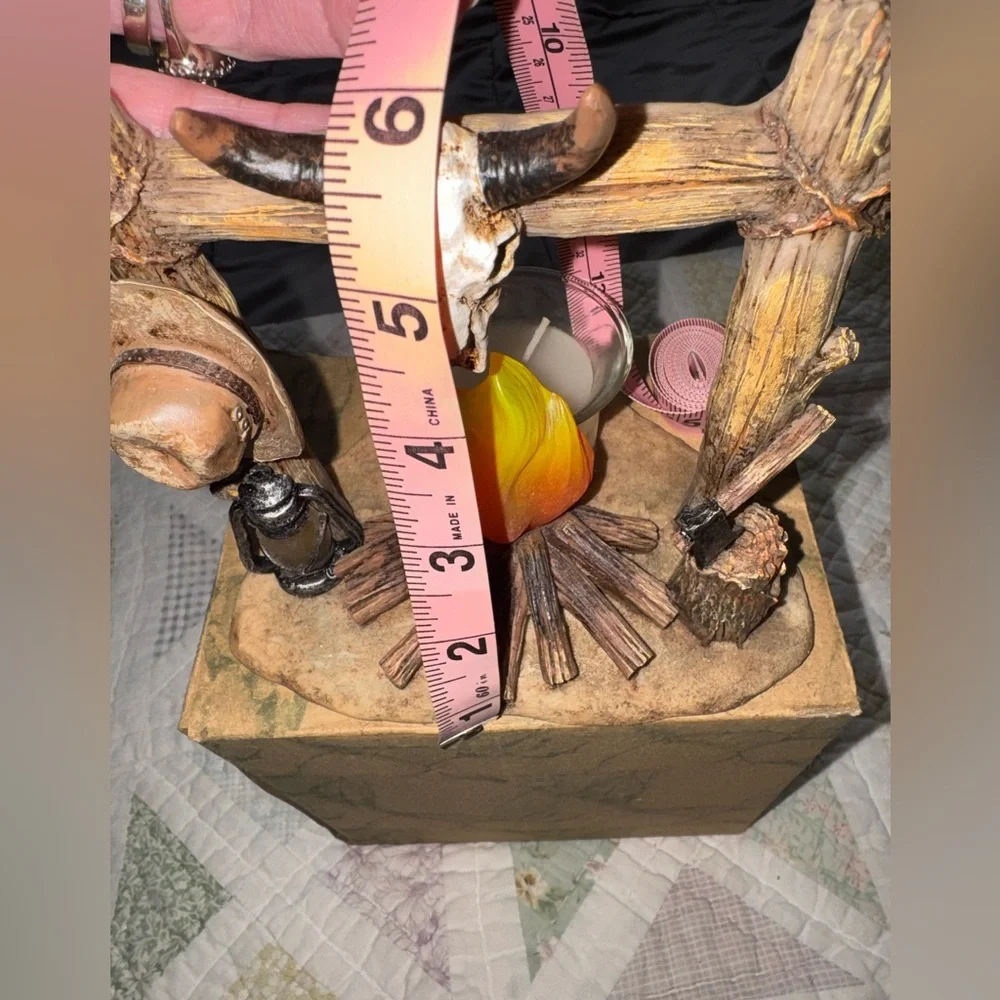 Rustic Western Campfire Tealight Candle Holder Longhorn Skull Cowboy Cabin